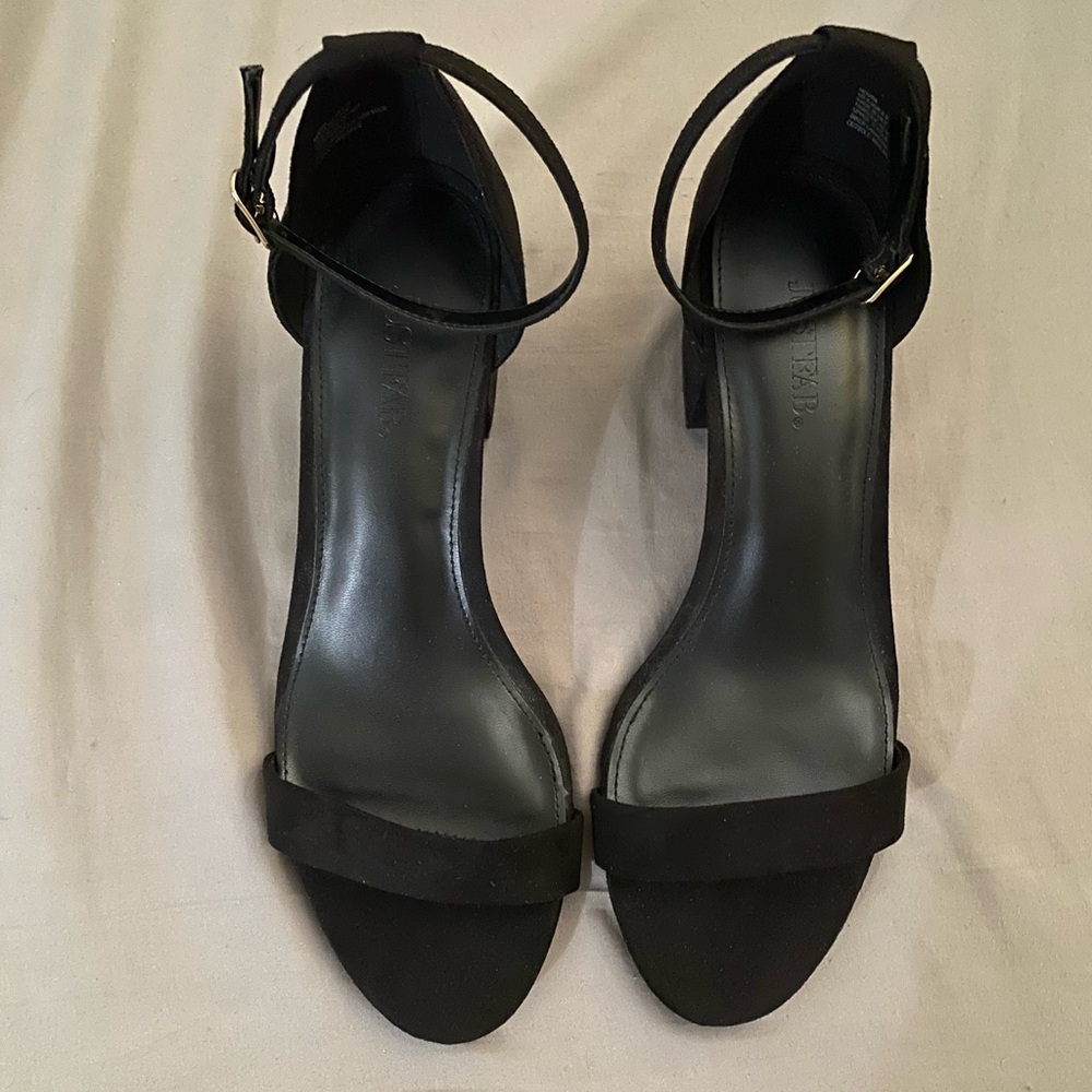 Just fab 2 inch black strap heel size 8.5